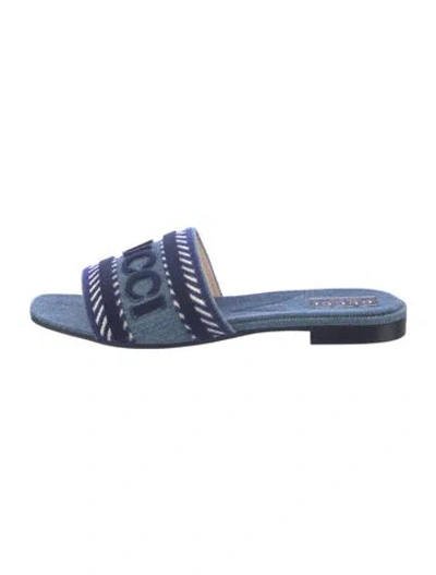 Pre-owned Gucci Denim Graphic Print Slides In Blue
