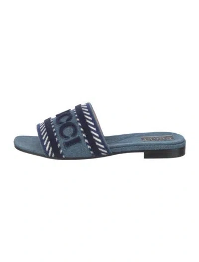 Pre-owned Gucci Denim Graphic Print Slides In Blue