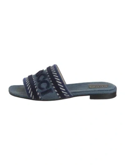 Pre-owned Gucci Denim Graphic Print Slides In Blue