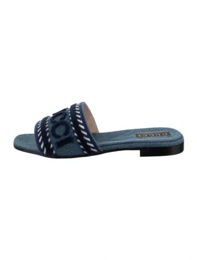 Pre-owned Gucci Denim Graphic Print Slides In Blue