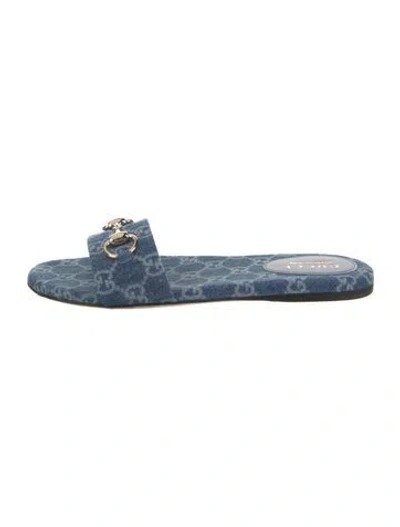 Pre-owned Gucci Denim Graphic Print Slides In Blue