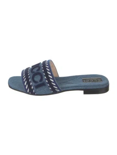 Pre-owned Gucci Denim Graphic Print Slides In Blue