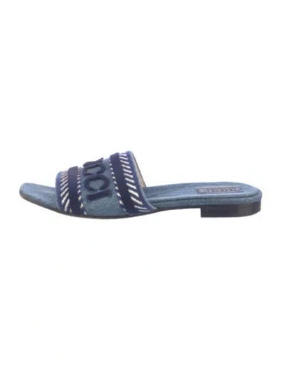 Pre-owned Gucci Denim Graphic Print Slides In Blue