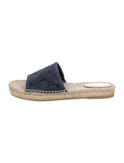 Pre-owned Gucci Denim Graphic Print Slides In Blue/neutrals