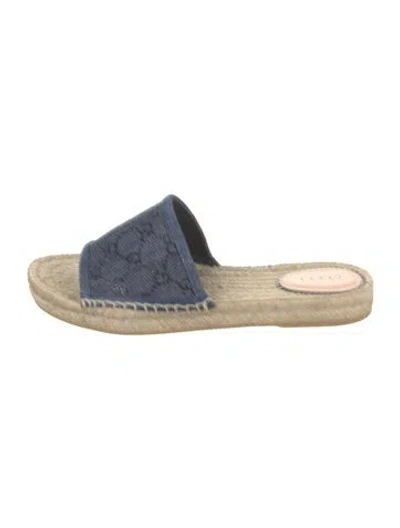 Pre-owned Gucci Denim Graphic Print Slides W/ Tags In Blue/neutrals