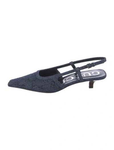 Pre-owned Gucci Denim Graphic Print Slingback Pumps In Blue