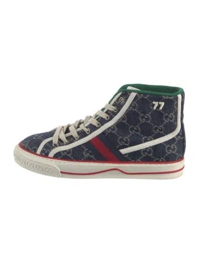 Pre-owned Gucci Denim Graphic Print Sneakers In Blue