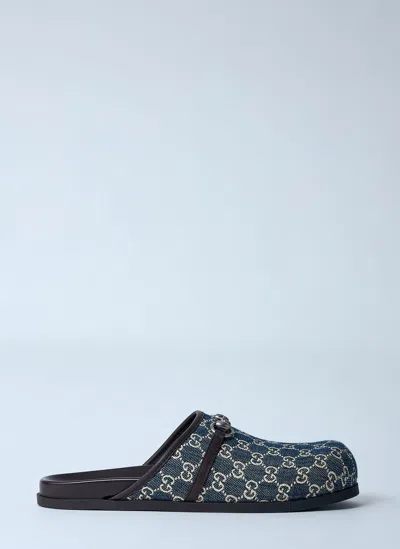 Gucci Denim Horsebit Mules In Black