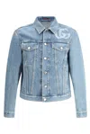 Gucci Light Blue Jacket With Gg Logo Print On The Front In Denim Man In Blue