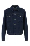 Gucci Denim Jacket With Adjustable Waist And Pockets In Blue