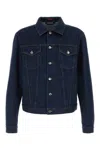 Gucci Denim Jacket With Adjustable Waist And Pockets In Blue