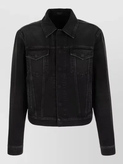 Gucci Denim Jacket Chest Pockets Long Sleeves In Black