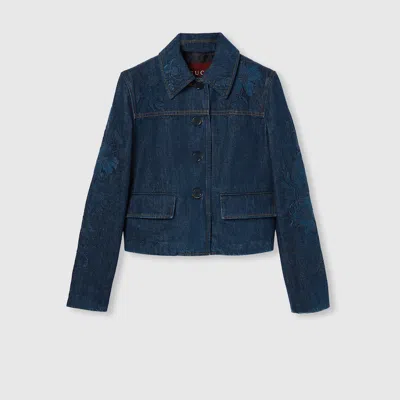 Gucci Denim Jacket With Embroidery In Blue