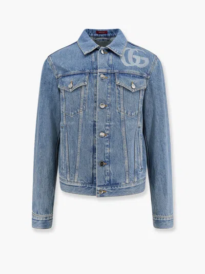 GUCCI DENIM JACKET WITH LASERED DOUBLE G