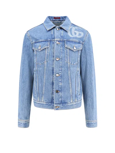 GUCCI DENIM JACKET WITH LASERED DOUBLE G