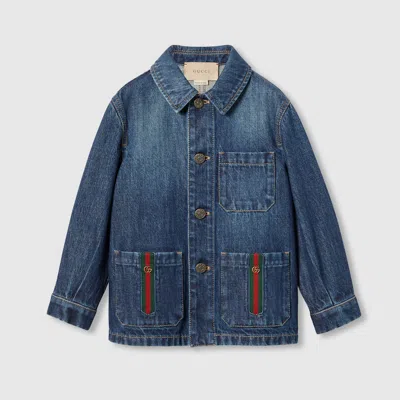 Gucci Kids' Denim Jacket With Web In Blue