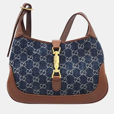 Pre-owned Gucci Denim Jackie 1961 Small Hobo Bag In Blue