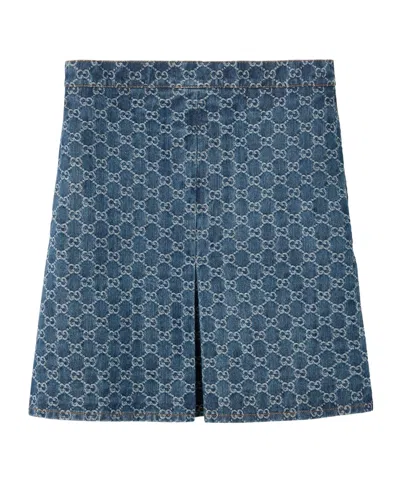 Gucci Gg Pleated Denim Jacquard Midi Skirt In Blue
