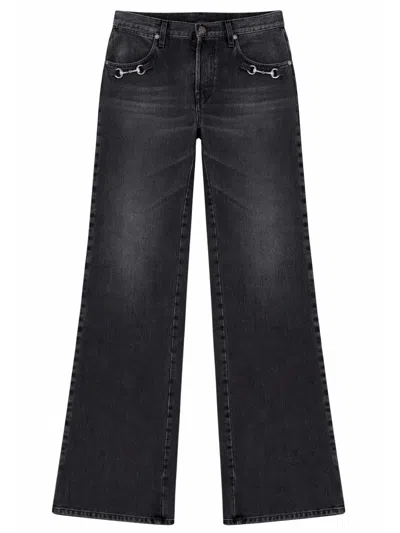 Gucci Denim Jeans With Horsebit Detail In Charcoal