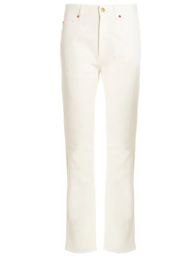 Gucci Solid Color Jeans With Golden Buttons And Frayed Hem 19cm In Neutral