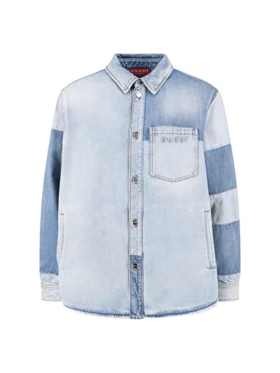Gucci Denim Logo Shirt In Blue