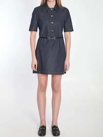 Gucci Denim Mini Dress With Horsebit