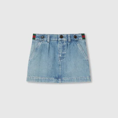 Gucci Denim Mini Skirt With Web In Blue