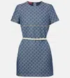 Gucci Fitted Blue Cotton Dress With Contrast Belt In Blue