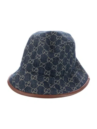 Pre-owned Gucci Denim Monogram Bucket Hat In Blue