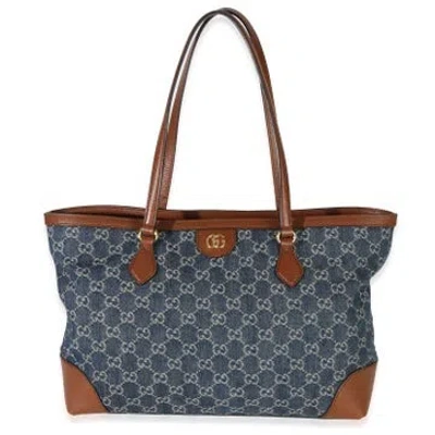 Pre-owned Gucci Denim Ophidia Shopping Tote Medium In Blue