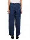 Gucci Blue Jeans With Logo Patch On The Rear And Wide Leg In Denim Woman In Blue