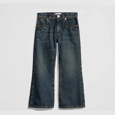 Gucci Kids' Denim Pants With Horsebit In Blue