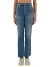 Gucci Denim Pants With Logo Label In Blue