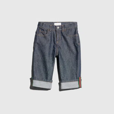 Gucci Babies' Denim Pants With Web In Black