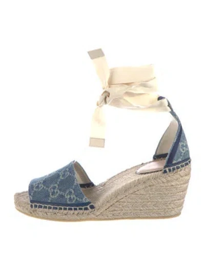 Pre-owned Gucci Denim Printed Espadrilles In Blue