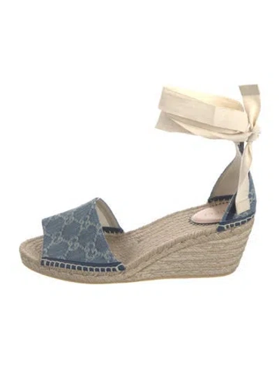 Pre-owned Gucci Denim Printed Espadrilles In Blue