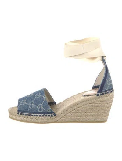 Pre-owned Gucci Denim Printed Espadrilles W/ Tags In Blue
