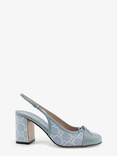 Gucci Denim Pumps With All-over Logo Detail In Blue