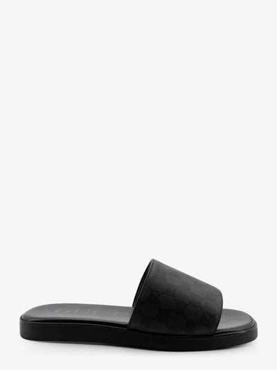 Gucci Denim Sandals With Gg Motif In Black