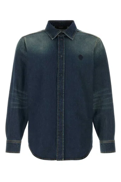 Gucci Long Sleeve Denim Shirt Cuffed Sleeves In Blue