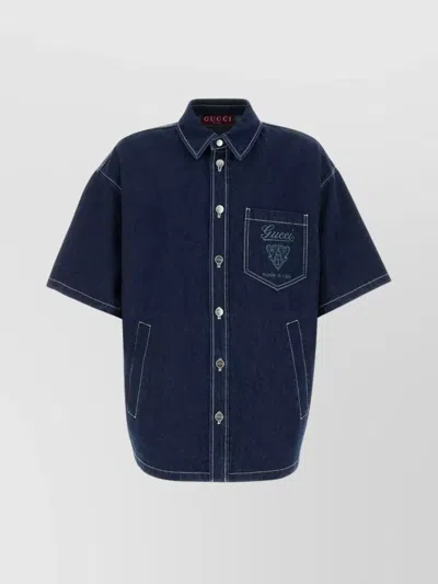 Gucci Denim Shirt Chest Pocket Contrast Stitching