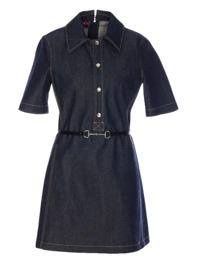 Gucci Denim Shirt Dress In Blue