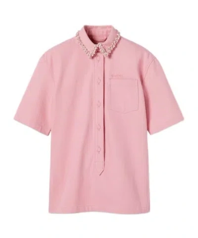 Gucci Denim Shirt With Embroidery In Pink
