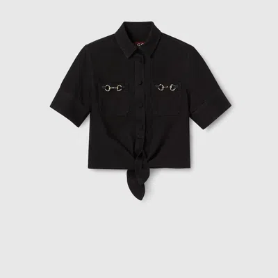 Gucci Denim Shirt With Horsebit In Black