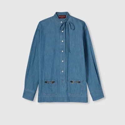 GUCCI GUCCI DENIM SHIRT WITH HORSEBIT
