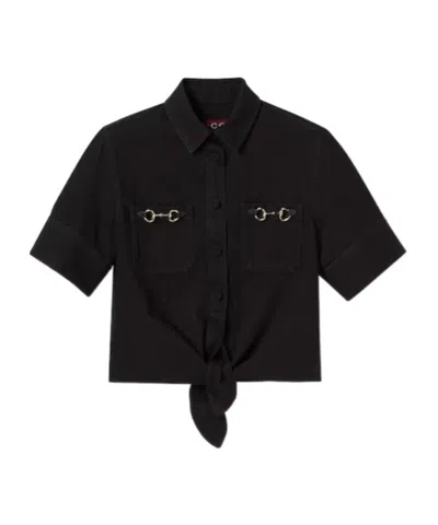 Gucci Denim Shirt With Horsebit In Black