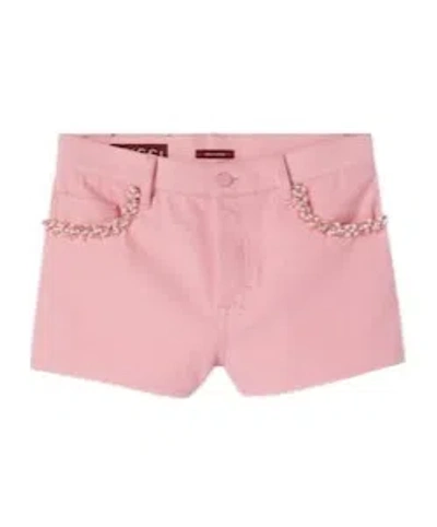 Gucci Denim Shorts With Embroidery In Pink