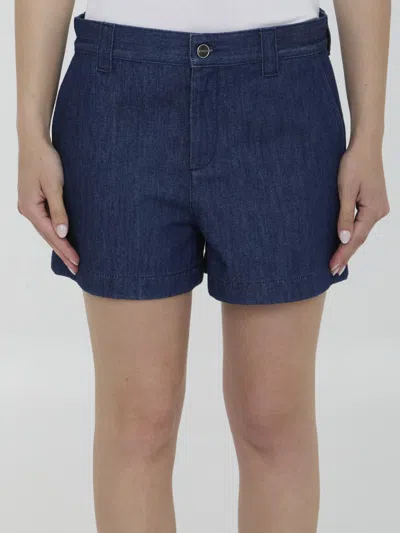 Gucci Cotton Denim Shorts In Dark Blue
