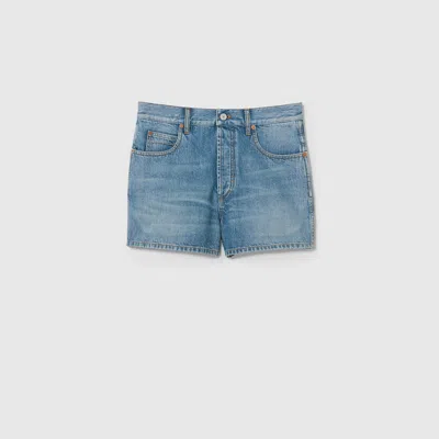 Gucci Denim Shorts With Horsebit Detail In Blue