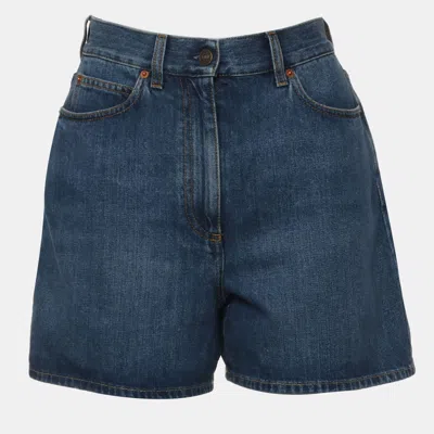 Pre-owned Gucci Denim Shorts With Horsebit Details In Blue